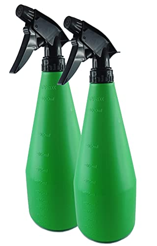 Clixde 2X Pflanzensprüher Sprühflasche für Garten Pflanzen Blumen Friseur, Kuststoff grün mit Messskala grün 1000 ml Cover