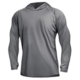 DiULi Camiseta de Manga Larga para Hombre, Camiseta de Protectora UV UPF 50+, Camiseta Protección Solar Hombre, Rashguard Transpirable con Capucha,Sudaderas para Pesca Verano, Holgado Gris Oscuro - XL