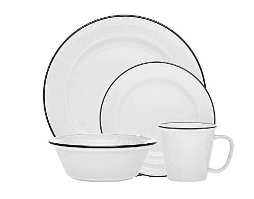 Dinnerware Set Bistro Black Band Dinner Salad Plate Soup Bowl - 16 Piece Set #TOP15