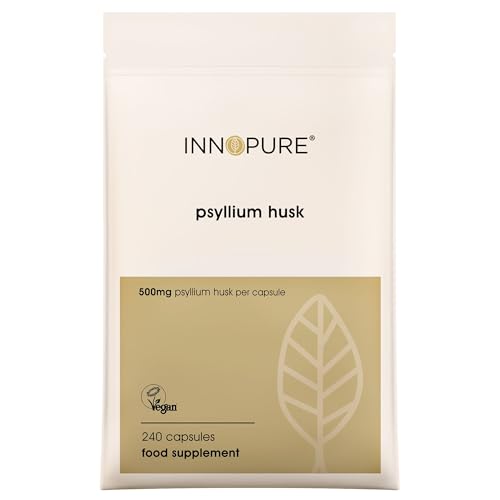 INNOPURE Psyllium Husk Prebiotic Fibre Supplement 240 Capsules - 100% Pure and Natural (No Fillers or Binders) High in Soluble Fibre, 500mg per Capsule - Vegan Society Approved. UK Made