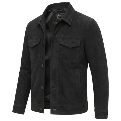 Image of Men's Suede Leather Jacket Real Lambskin Suede Casual Leather Jackets For Men Suede Trucker Coat for Mens