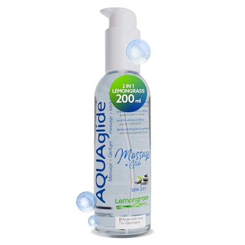 JOYDIVISION AQUAglide 2-in-1 Lemongrass 200 ml, wasserbasiertes Massage & Gleitgel, Zitronengras Duft, vegan, ölfreies Gleitmittel & kompatibel mit Latex-Kondo Men