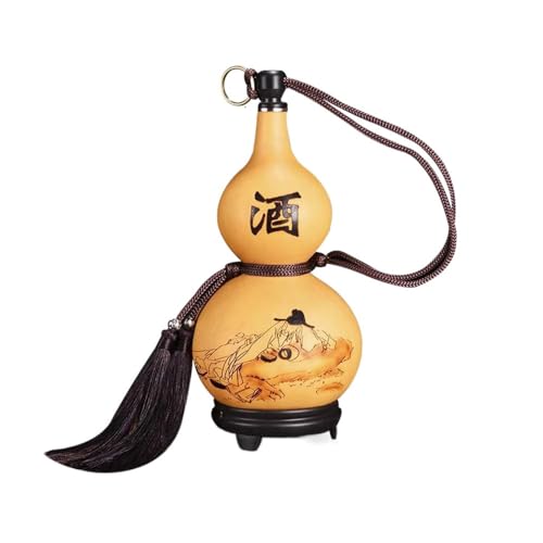 HGRYNDRO Calabaza De Vino Natural, Botella De Agua Portátil For Exteriores con Tapón, Adorno Chino Feng Shui Hu Lu, Puede Almacenar Agua, Vino, Bebidas(8.8oz/250ML)
