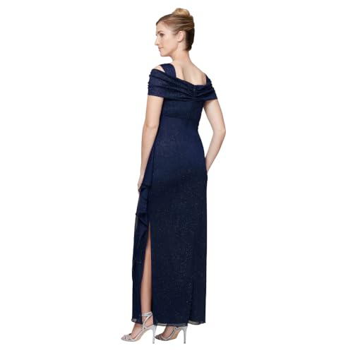 Image of Plus Cold Shoulder Glitter Mesh Dress with Draped Skirt & Cowl Neckline