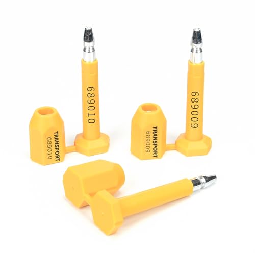 100pcs Bolt Seals ISO 17712, High Security Metal Trailer Seals for Container, Anti-Tamper Tags Shipping Cargo Locks, with Print Progressive Numbering (100, Yellow, Free)