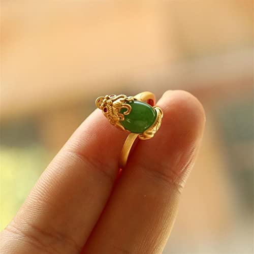 Bague courageux en jade blanc et argent bague Feng Shui protectrice pour femme