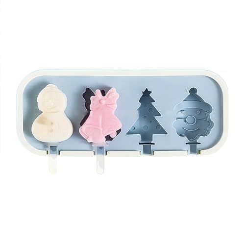 Vyloky Moldes de silicona para helados, 4 moldes para helados, sin BPA, moldes creativos para helados, silicona para alimentos, reutilizable (azul, árbol de Navidad)
