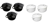  HOBBYTECH Lot de 6 mini cocottes, Blanc et Noir, Céramique ou Verre, Passe au four, Lavable en lave-vaisselle, Casserole