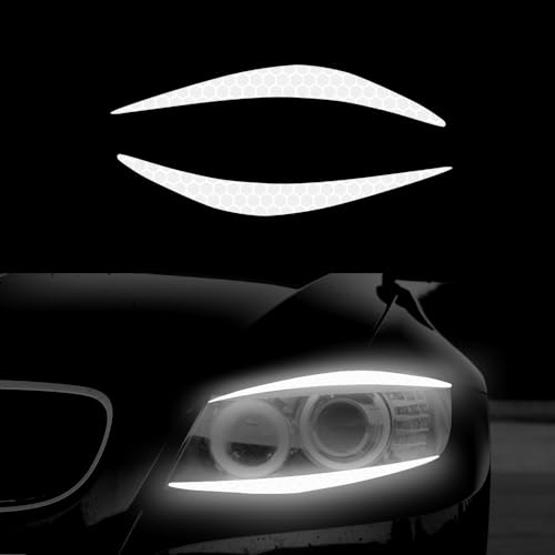 Image of 4 Pcs Reflective Eyeliner Car Decals-2 Pair Super Bright Vinyl Stickers for Headlights, High Reflective Car Headlight Eyelashes Sticker Cute Girl Car Accessory (White)