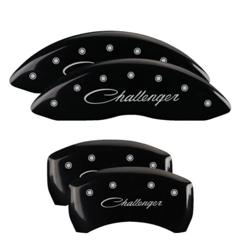 Image of MGP Caliper Covers - Brake Caliper Covers for 2011-2023 Dodge Challenger & 2011-2023 Dodge Charger (Requires Dual Piston Front Caliper) Front and Rear Set (Black, Cursive Challenger)