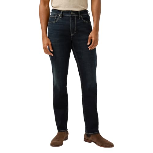 Silver Jeans Co. Men's Eddie Athletic Fit Tapered Leg Jeans, Dark Indigo Wash