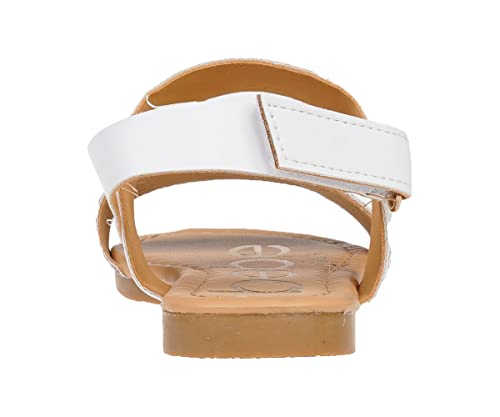 Image of bebe Girl's Sparkly and Strappy Glitter Leatherette Flat Sandals with Adjustable Strap (Toddler /Little Kid)