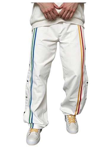 GORGLITTER Men's Striped Baggy Pants Wide Leg Sweatpants Snap Button Tear Away Track Pants with Pockets