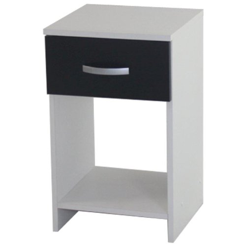 Bedside Table Black & White 1 Drawer Cabinet Open Storage Night Stand