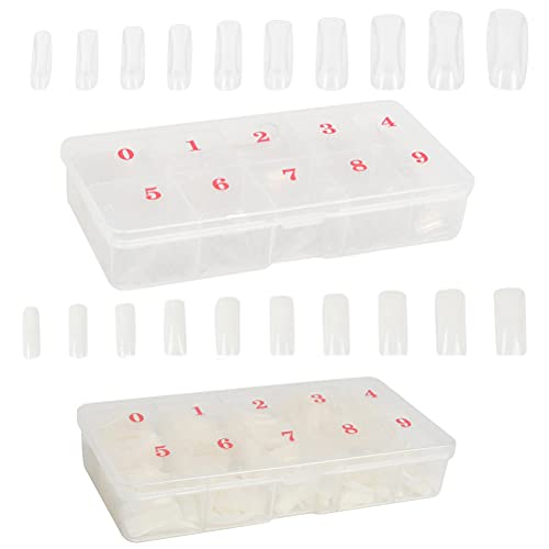500 Stück transparent + natürliche Farbe Falsche Nagel Fake Nägel Tipps Natrliche Acryl Knstliche Nagelspitzen mit Box…