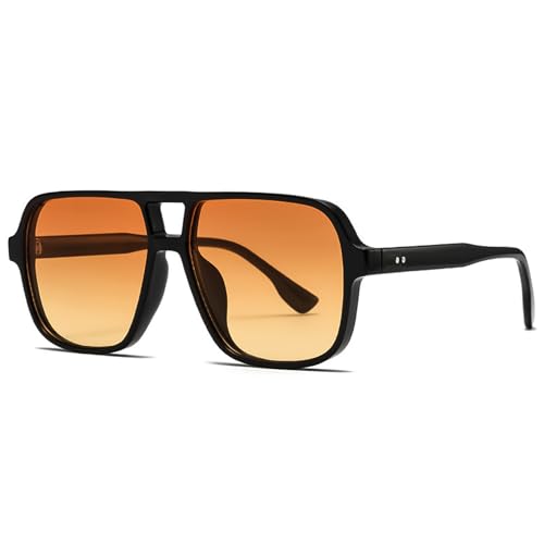 LOJUDI Lunettes de Soleil pour Homme Femme Vintage Années 70 Pilote Carrées Oranges Lentilles Grandes Rétro Lunettes Protection UV400, Large