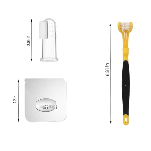 Image of 6 Pcs Dog Toothbrush Set: Triple Head & Pet Finger Toothbrush, Black & White, Manual, Suitable for Cats & Dogs