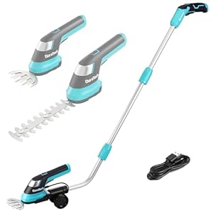 DURATECH Cordless Hedge Trimmer, 7.2V 3-in-1 Handheld Electric Grass Trimmer & Hedge Shears with 50″ Wheeled Extension Pole, USB Type-C Cable and Built-in Li-ion Battery, for Garden, Yard and Lawn