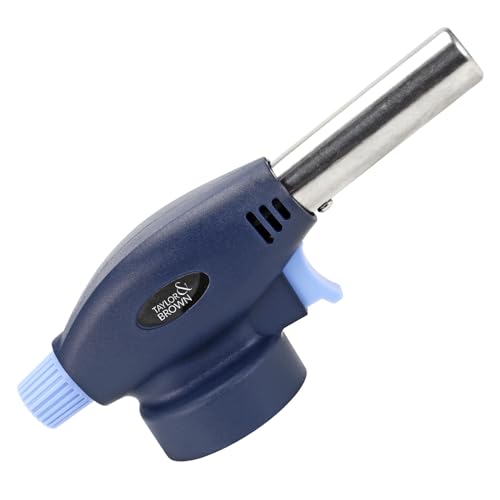 Blow Torch with 4 Butane Gas Bottles - for Camping, Cooking, Kitchen, BBQ, Desserts, Creme Brulee | Refillable Flamethrower Welding Refill Auto Ignition Soldering Weed Burning Blowtorch Lighter