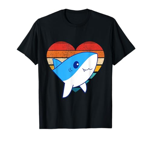 Cute Shark Design Retro Heart Shape Vintage Style T-Shirt