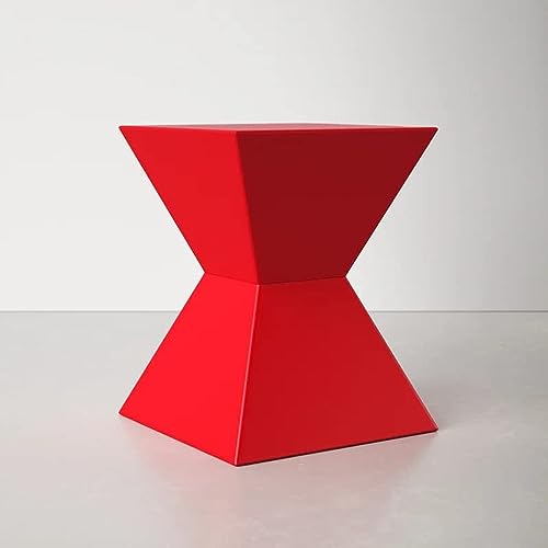 Image of Wooden Block Accent Side Table in Antique Wooden Design, Fully Assembled, End, Bedside Table and Nightstand, for The Living Room and Bedroom-Red