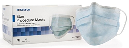 McKesson Procedure Mask Blue Latex Free Secured With Earloops - Box of 50 - Model 91-2002 by McKesson
