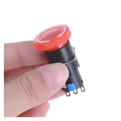 Interruptor de botón de 16mm tipo hongo rojo con conexiones NO y NC de 3 pines 2