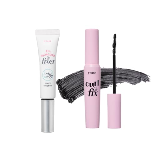 ETUDE Dr. Mascara Fixer For Super Long Lash (0.203 Fl Oz) + Curl Fix Mascara Black (0.27 Fl Oz) Bundle