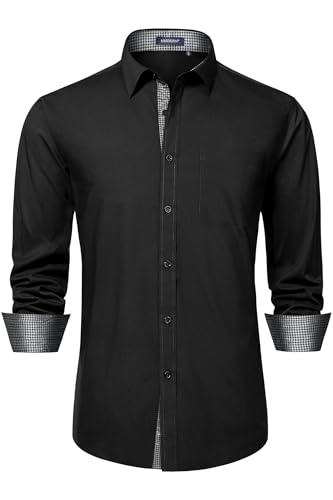 Image of HISDERN Mens Business Dress Shirts Long Sleeve Casual Button Down Shirt Formal Inner Collar Contrast Shirt for Men Wedding