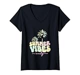 Photo Gallery donna summer vibes solo spiaggia palme divertimento maglietta con collo a v Photo Gallery donna summer vibes solo spiaggia palme divertimento maglietta con collo a v