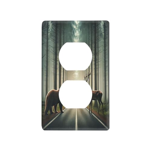 Brown Bear Elk Light Switch Cover Decorative Receptacle Outlet Wall Plate Guard Plastic Wall Outlet Cover for Home Decor Room Bedroom Bathroom (Duplex Outlets Cover)