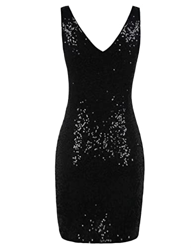 Image of PrettyGuide Women's Sequin Cocktail Dress V Neck Bodycon Glitter Party Dress