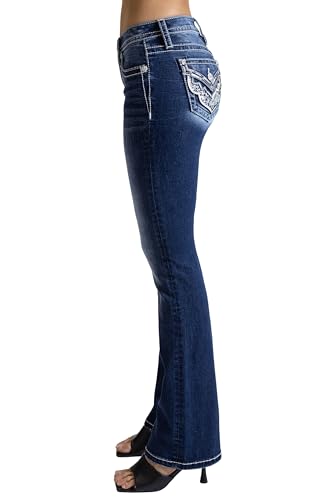 Miss Me Women's Western Stampede Faux Flap Pocket Mid-Rise Bootcut Jeans3