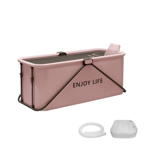 Foldable Portable Bathtub for Adults150cm Freestanding Soaking Tub with Cover Outdoor/Home Spa Temperature Retention (Pink)
