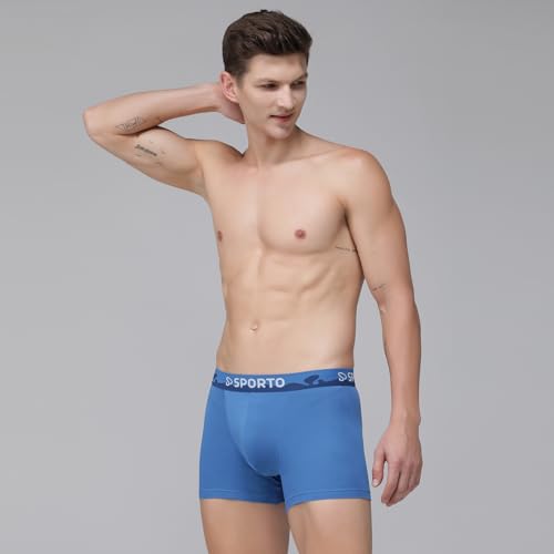 Image of sporto Macho Men's Combed Cotton Spandex Shapelock Trunks | Soft Spandex Waistband | Supersoft Nylon Touch | Ergonomic 3D Fit Innerwear | Color May Vary
