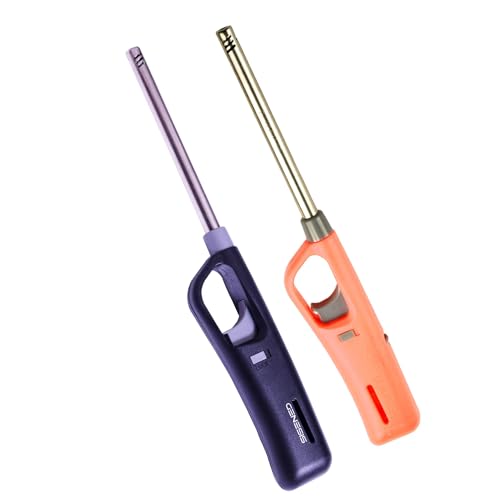 Image of Genesis Refillable Windproof Gas Flame Lighter Long Reach Utility Lighters for Kitchen, Stove, BBQ, Candles, Camping Indoor Outdoor Use, Refillable Gas Safety Lighter (Orange, Blue) (Pack of 2)