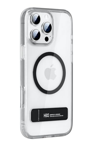 Image of BOUNCEBACK Polycarbonate Shockproof Transparent Hybrid Back Case /Cover with Kick Stand Support Magnetic Charging for iPhone 16 Pro - (Clear Black)