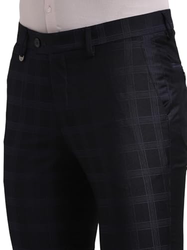 Image of Turtle Men Terry Rayon Checkered Full Sleeve Two Piece Navy Blue Party Suit