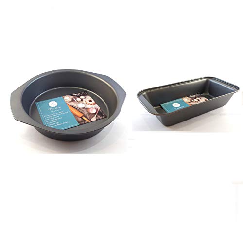 Cookza Combo Set of 2 of Non-Stick Round Carbon Steel Cake Mould & Bread Mould for Cake, Breads, Meatloaf, Cheesecake, etc, Microwave Convection Oven Safe