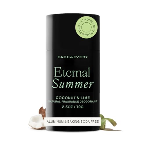 Each & Every Aluminum Free Deodorant for Women & Men – Natural Fragrance 72-Hr Odor Protection, Non-Toxic Deodorant for Sensitive Skin, EWG Verified, Baking Soda Free - Coconut & Lime Scent, 2.5oz