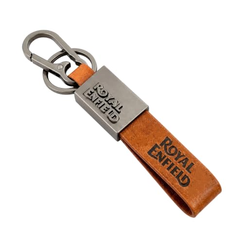 Image of Premium Leather Keychain Metal Hook Compatible with Durable Faux Leather Brown Strap with Heavy-Duty Alloy Clip Stylish Bike & Car Key Holder
