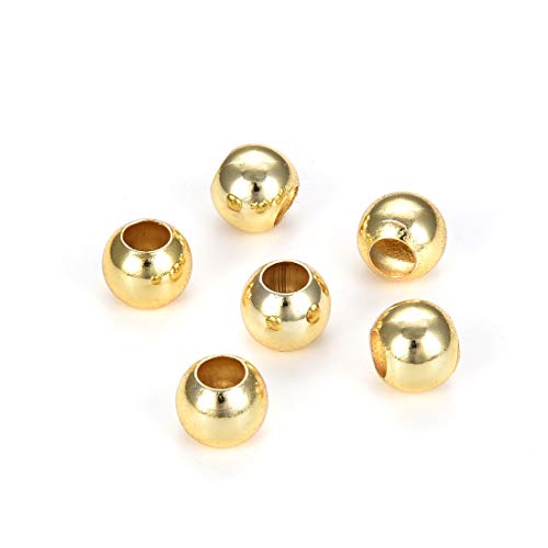 100 cuentas espaciadoras redondas sin costuras resistentes al deslustre de 10 mm, chapadas en oro de metal de latón (agujero grande de 4,5 mm) para hacer manualidades BF61-10 Cover