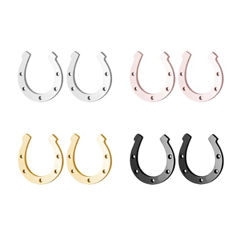 Dreuyet 4 Pairs Stainless Steel Horseshoe Stud Earrings Cute Minimalist U-Shaped Horseshoe Horse Stud Earrings Horse Animal Lover Jewelry Gifts