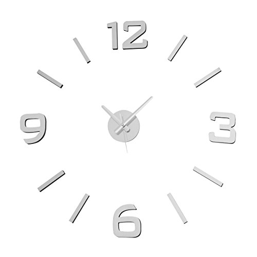 LOLAhome Reloj de Pared Adhesivo Moderno Plateado de Polipropileno de 60 cm