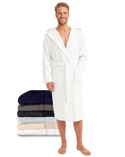 Twinzen Peignoir de Bain Homme 100% Coton - Eponge, Doux, Absorbant, Certifié Oeko-Tex - Blanc Taille 2XL