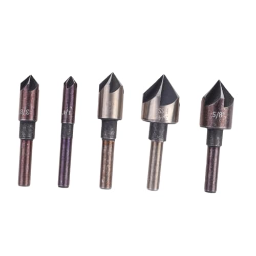Zerodeko 5pezzi Trapano Da Gradi in Acciaio Rapido Punta Per Sbavatura e Punta Svasatrice Utensile Per Smussatura Manico in Acciaio Al Carbonio Antiruggine e Solido