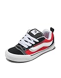 Vans Big Kids' Knu Skool Shoe | '90s Retro Puffy Low-Top Fashion Sneakers for Boys & Girls, Black/Racing Red, 6