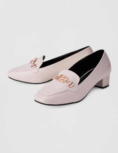 Image of ELLE Women's Square Toe Block Heels Slip-On Pumps with Buckle Detail