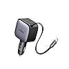 UGREEN 3-Port Zigarettenanzünder 60W USB-C Einziehbares Auto Ladegerät 30W integriertes USB C Kabel Auto zubehör Auto KfZ 12V Adapter für iPhone 16/15, Galaxy S25/24, GPS usw.