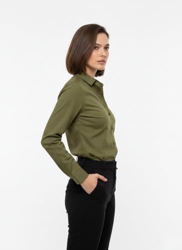 Image of modny Women Formal Cotton Shirt | Full Sleeve Regular Fit with V-Shape Collar | Stylish Casual & Office Wear Shirt | Available in Plus Sizes
